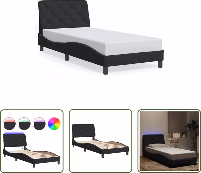 The Living Store Giroletto con luci LED nero 90x190 cm in velluto