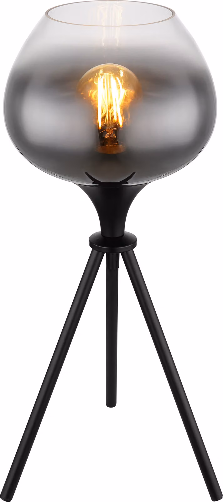 Lampada da tavolo Globo Lighting, struttura in metallo nero opaco, paralume in vetro fumé, cavo in tessuto nero, interruttore a levetta sul cavo, diametro: 240 mm, altezza: 450 mm, lunghezza del cavo: 1500 mm, esclusa lampadina: 1 x E27 40W 230V