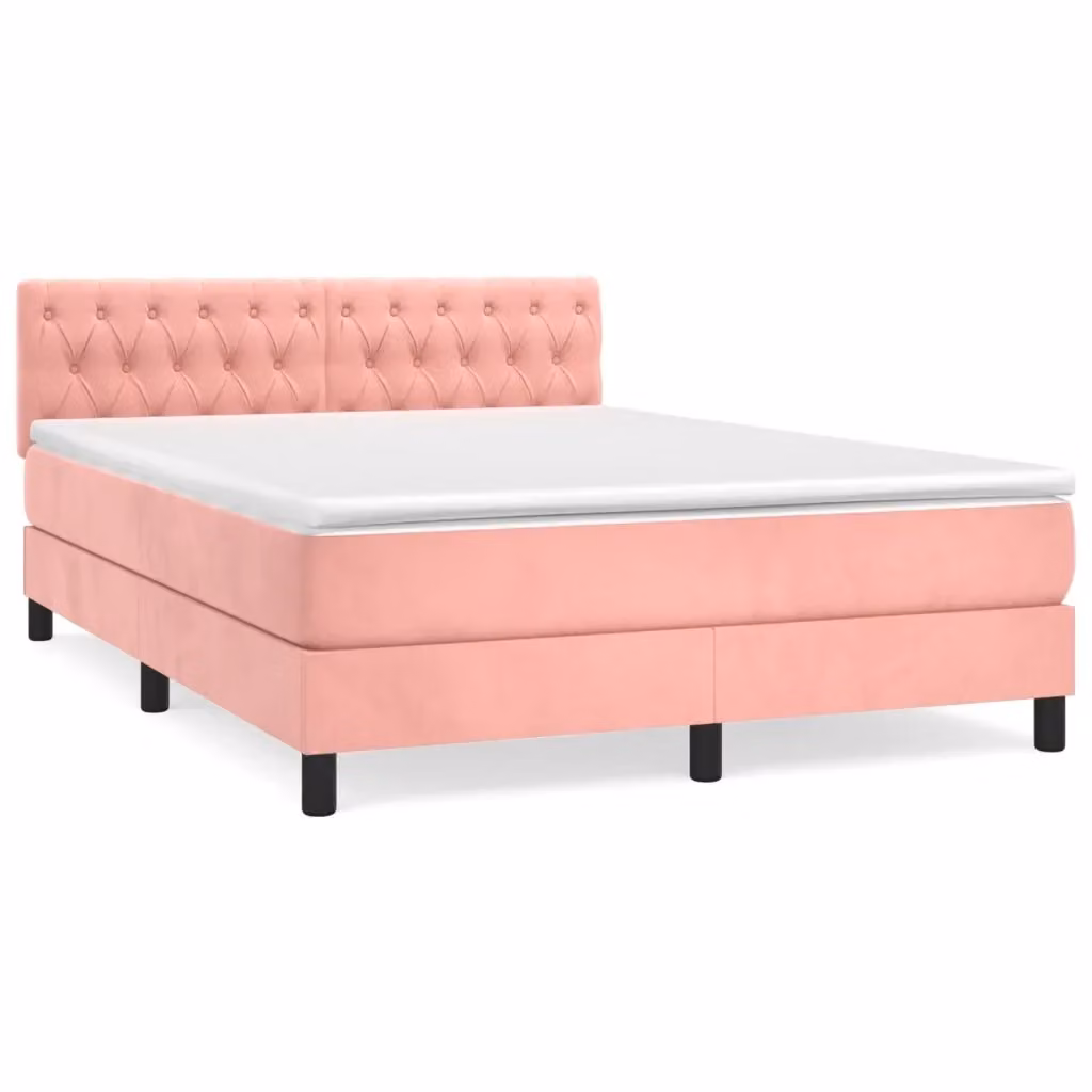 Letto con Giroletto a Molle e Materasso Ibrido vidaXL in Velluto Rosa e Bianco L/P/H: 203 x 144 x 88 cm – 2