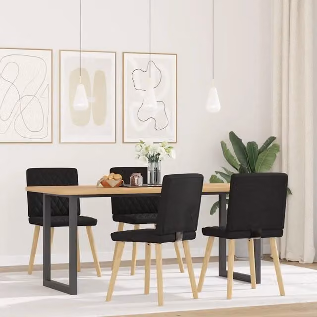 Set di 4 sedie da pranzo moderne in tessuto nero con struttura in legno e metallo