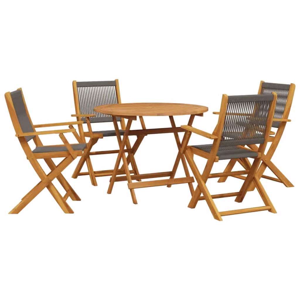 Set da pranzo da giardino vidaXL in legno di acacia oliato e polipropilene, 5 pezzi, grigio e marrone – 2