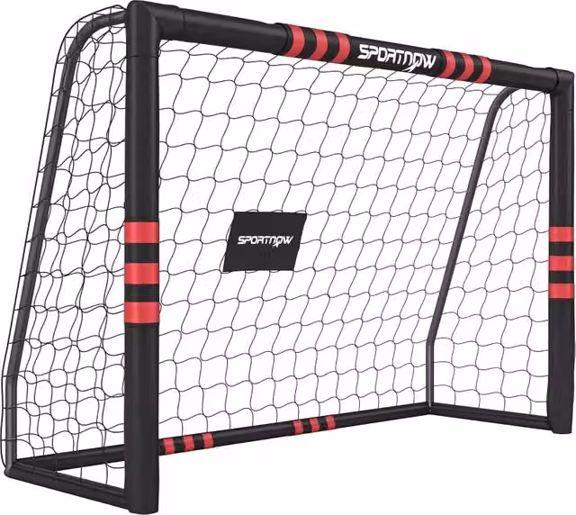 Porta da calcio da giardino OKWISH con telaio imbottito in metallo nero e rosso e rete resistente per allenamento all'aperto