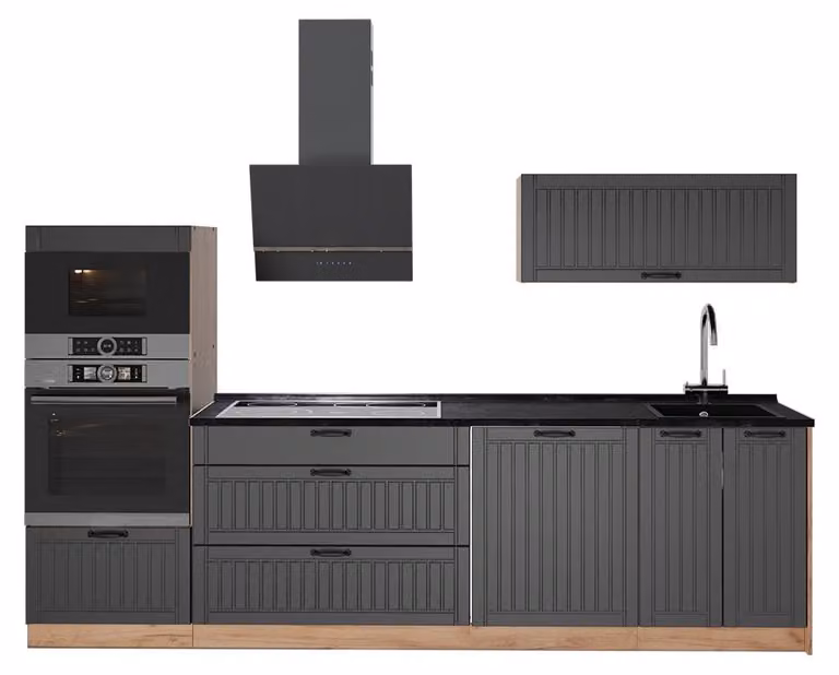Cucina componibile Vicco Fame-Line Grigio scuro/Rovere dorato 280 cm, PL Antracite, Model 64687