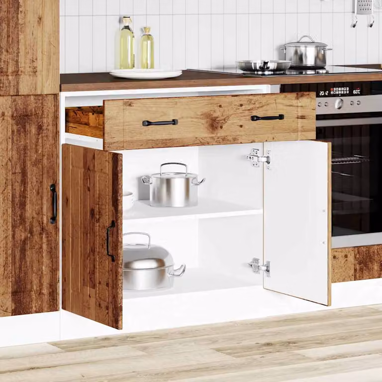 Base da cucina vidaXL Lucca in legno marrone con ante a battente e ripiani interni