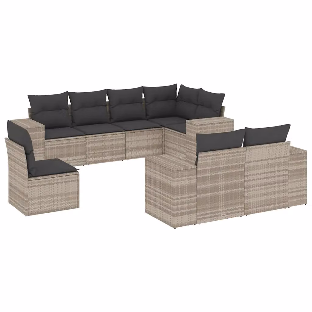 vidaXL Set Divano da Giardino a L 8pz con Cuscini Grigio Chiaro in Polyrattan e Metallo – 2