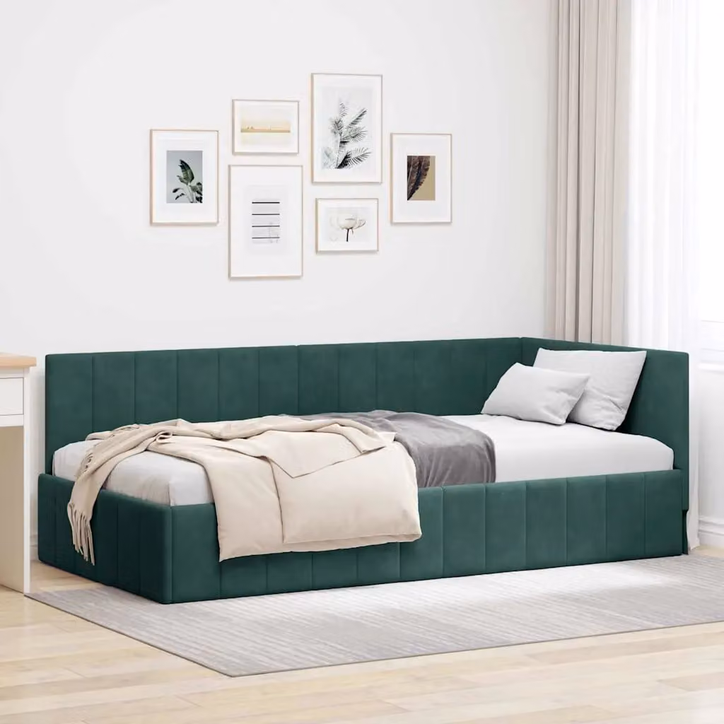 Cornice del letto ad angolo vidaXL in velluto verde, L/P/H: 190 x 90 x 72 cm – 1