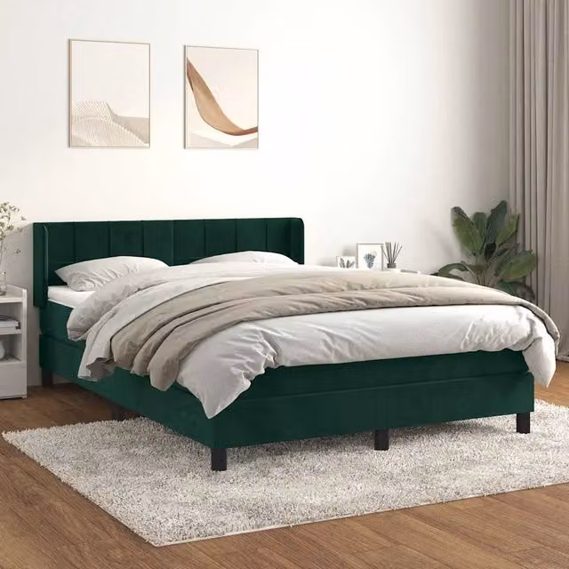 Letto Ibrido con Giroletto a Molle e Materasso vidaXL in Velluto Verde Scuro e Bianco L/P: 140 x 190 cm