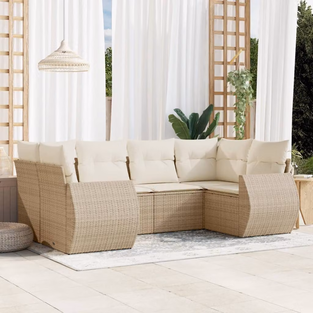 vidaXL Set Divano da Giardino a L 6 pz con Cuscini Beige e Struttura in Metallo e Polyrattan – 1