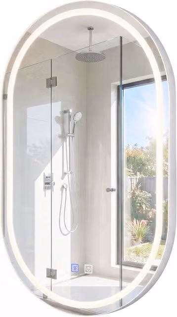 Specchio ovale da bagno con luce led e cornice metallo, Specchio da parete per bagno 50 x 80 cm