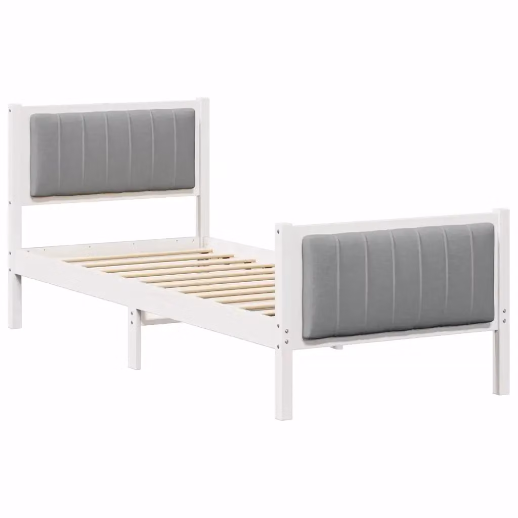 Struttura del letto moderna vidaXL in legno di pino con rivestimento in tessuto, bianco e grigio, L/P/H: 200 x 80 x 85,5 cm – 2