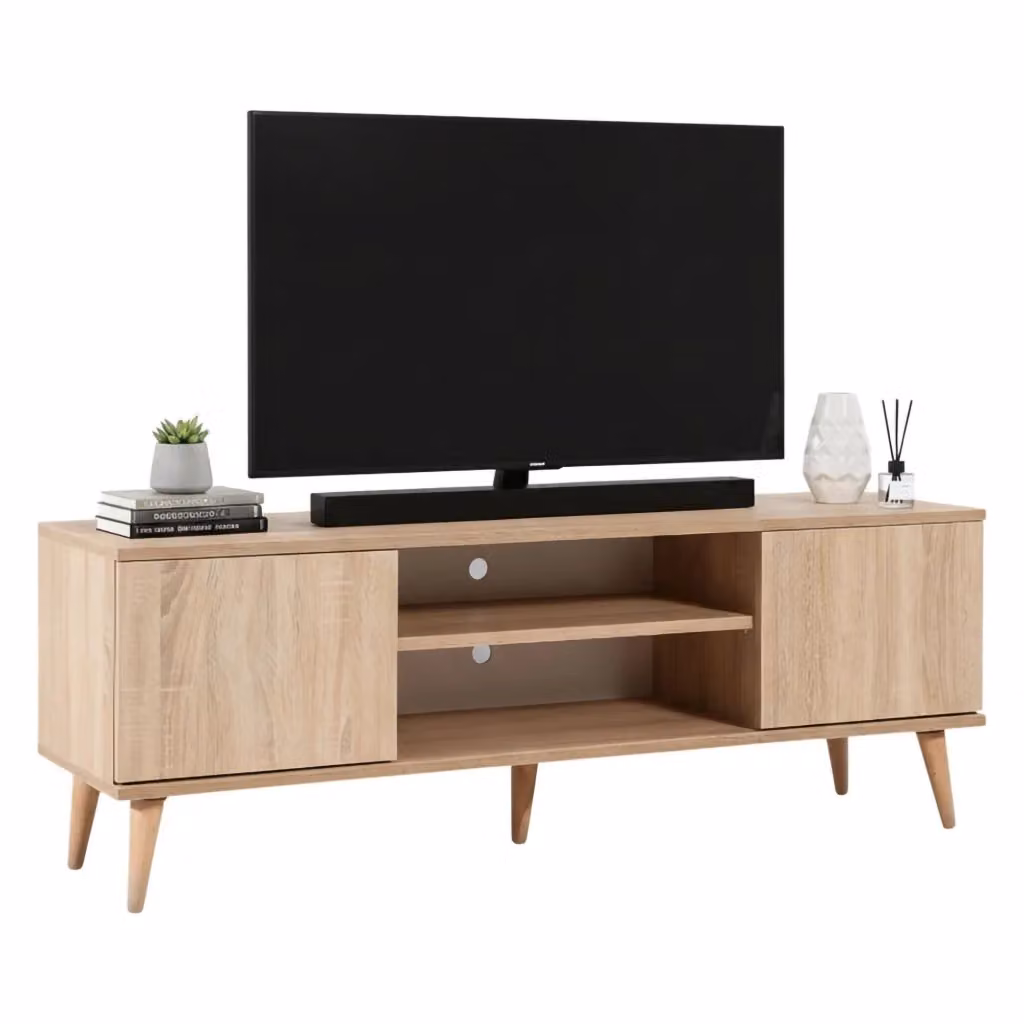 Mobile porta TV Argegno DMORA in legno color quercia marrone con un ripiano L 140 cm x P 40 cm x H 50 cm – 2