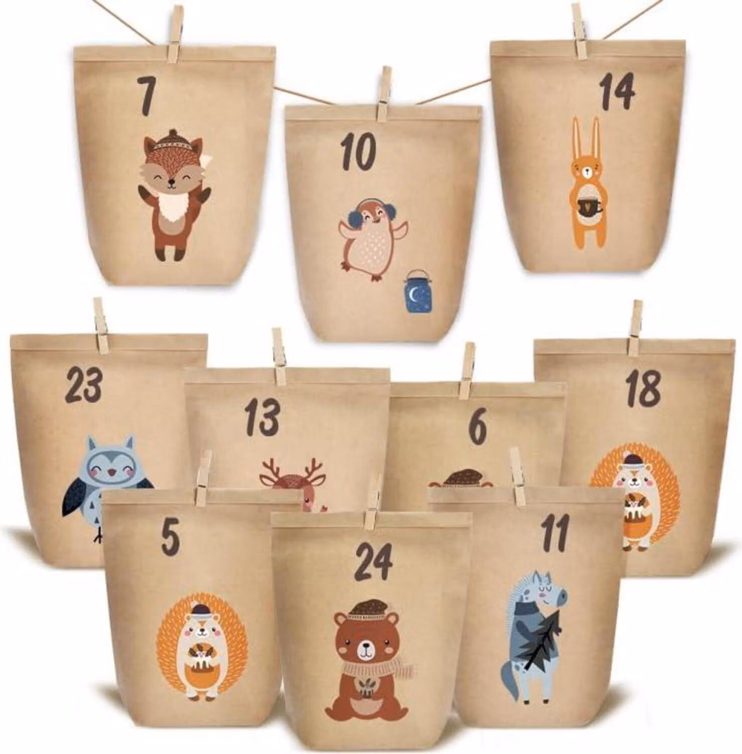 Calendario dell'Avvento da riempire 24 calendari natalizi Sacchetti regalo fai da te marrone foresta di Natale
