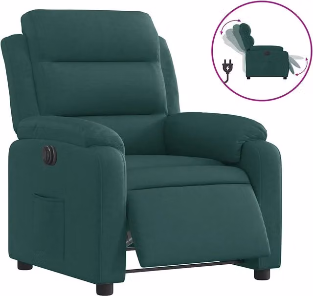Poltrona | Sedia Relax Elettrica Reclinabile Verde Scuro in Tessuto