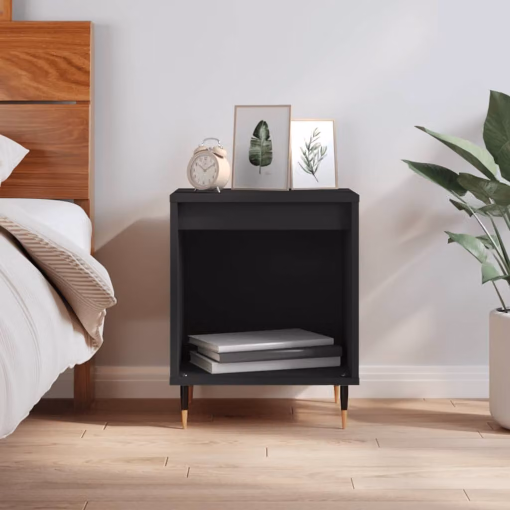 Comodino moderno vidaXL nero in legno e metallo da appendere a parete L 40 cm x P 35 cm x H 50 cm