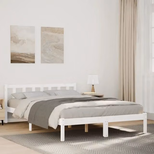 Letto extra lungo vidaXL in legno di pino bianco con doghe in legno L: 165,5 cm, P: 215,5 cm, H: 69,5 cm