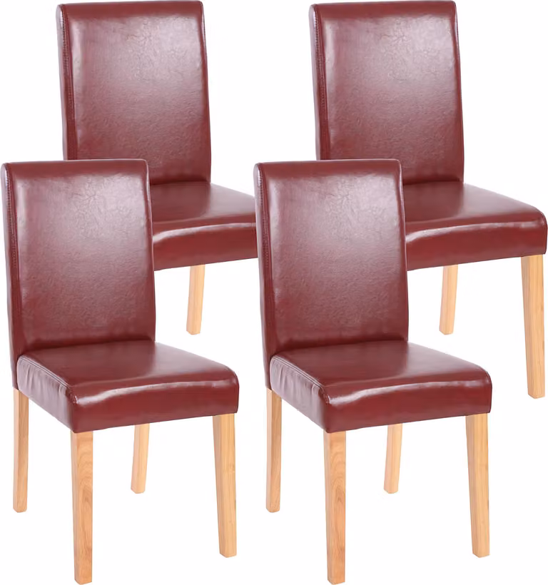 set di 4 sedie per sala da pranzo Sedia da cucina Littau ~ Pelle finta, rosso-marrone, gambe chiare