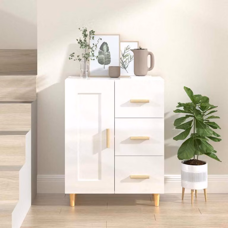 Credenza vidaXL in legno multistrato bianco lucido L: 69,5 cm, P: 34 cm, H: 90 cm