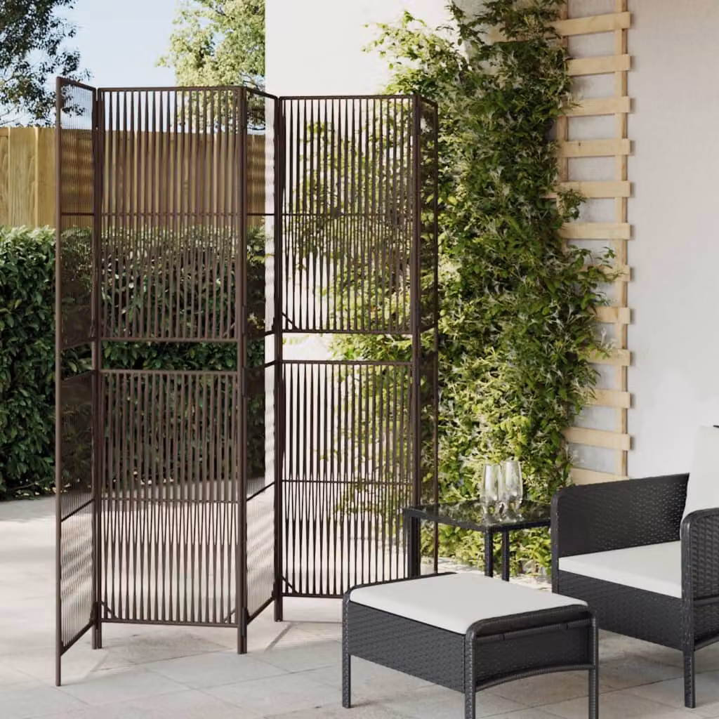 Divisorio per ambienti vidaXL a 5 pannelli in polyrattan marrone con struttura in metallo
