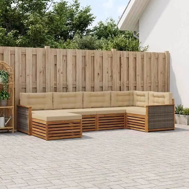 Set di divani da esterno 6 pz Naturale e Beige 3383561