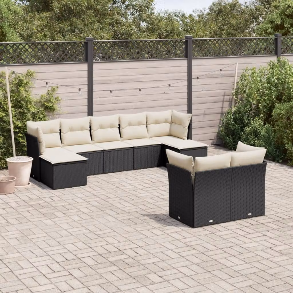 Maison Exclusive - Set Divani da Giardino 9 pz con Cuscini Nero in Polyrattan