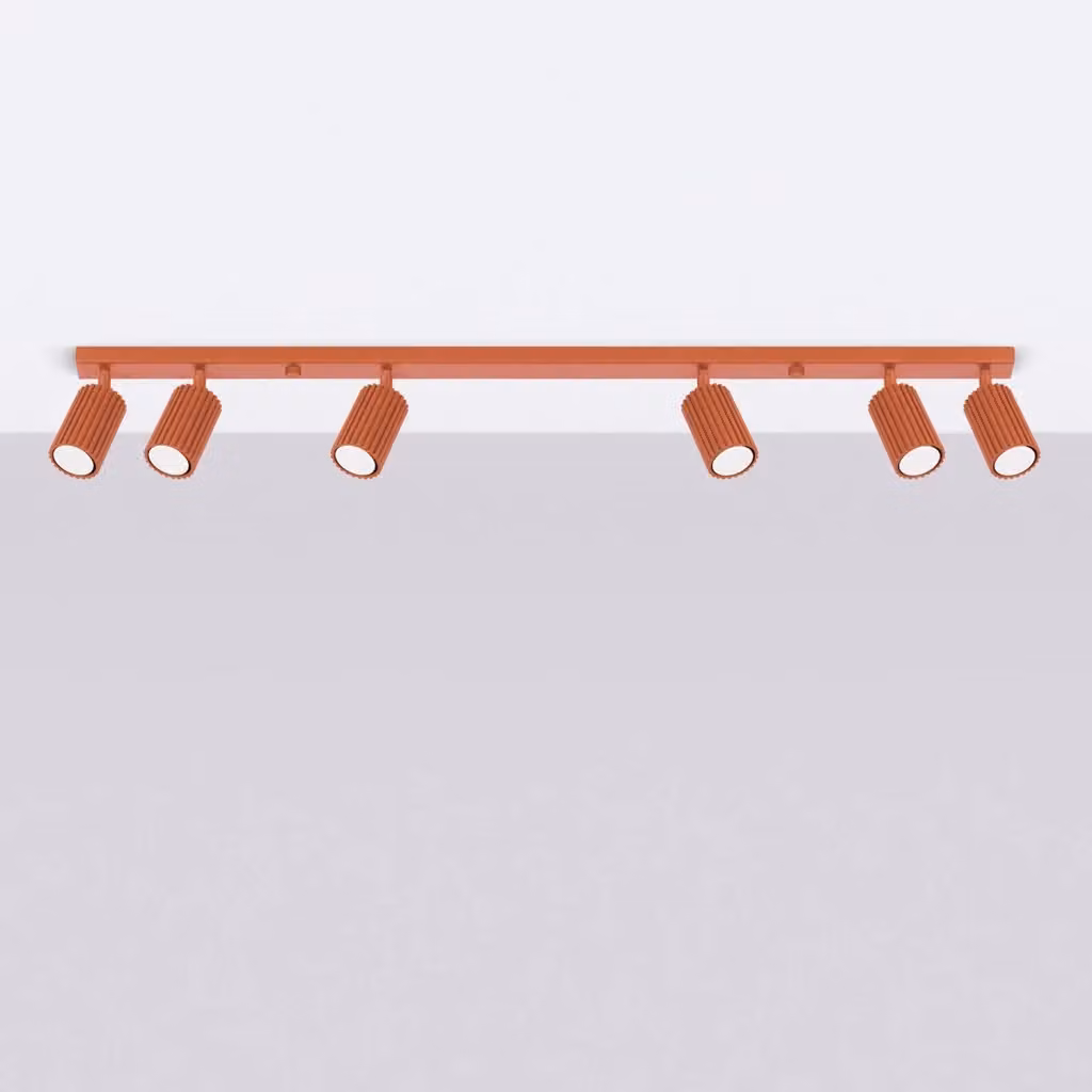 Plafoniera moderna Pure in metallo rossa e ocra, orientabile e dimmerabile, 6xGU10, L: 117 cm – 2