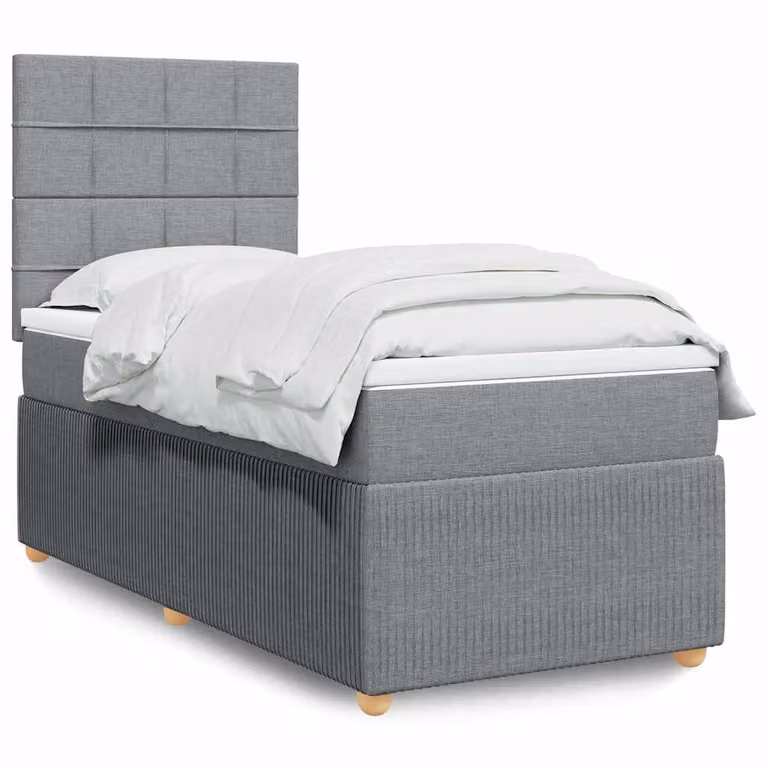vidaXL Letto Ibrido con Materasso e Giroletto a Molle in Tessuto Grigio e Bianco, L/P/H: 90 x 200 cm