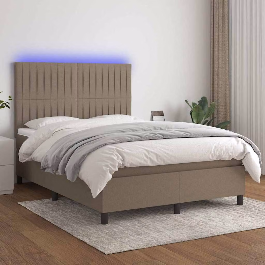 Letto a Molle con Materasso e LED vidaXL in Tessuto Tortora L/P/H: 193 x 144 x 128 cm – 1