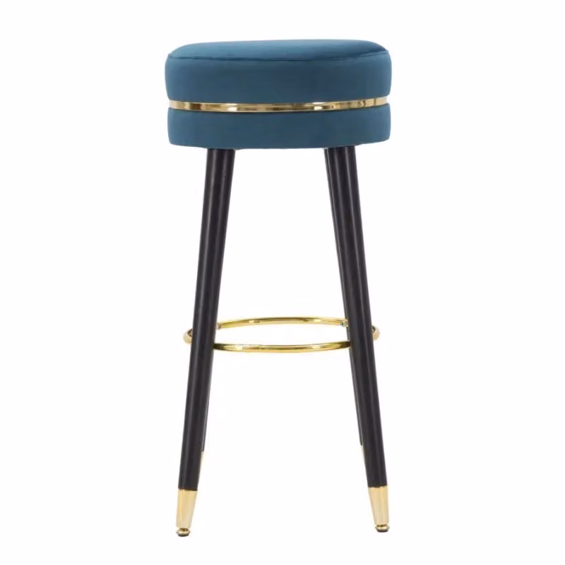 Sgabello Bar Paris Mauro Ferretti in Velluto Ottanio e Oro, Diametro: 35 cm, Altezza: 74 cm – 2