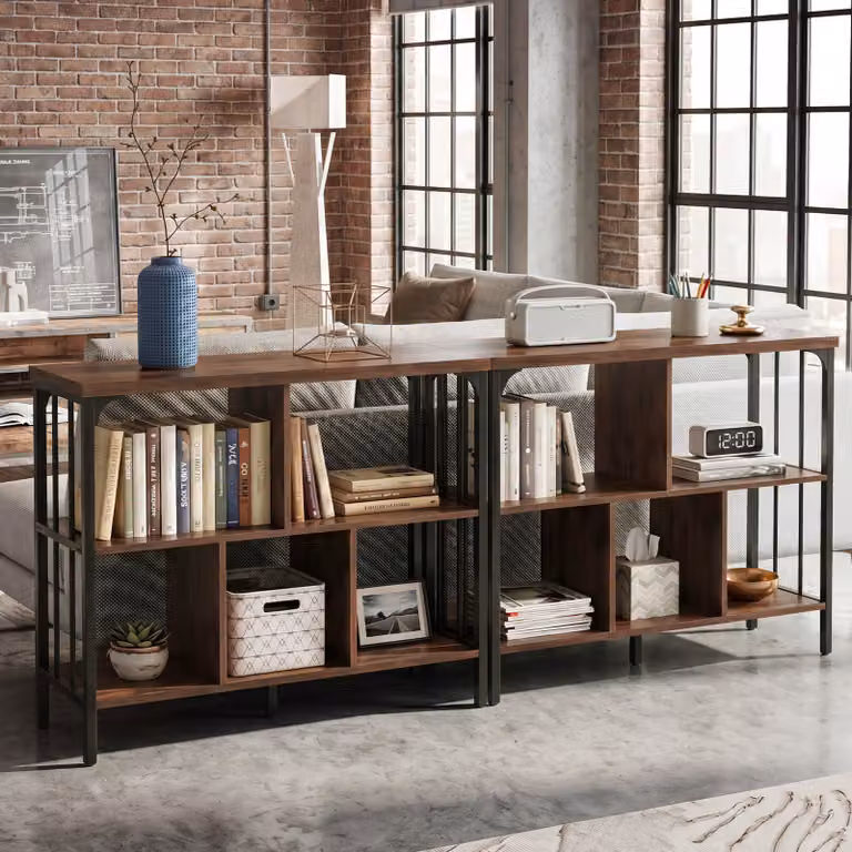Scaffale libreria Costway con 3 ripiani in legno e struttura in metallo, espositore con 5 scomparti aperti per soggiorno e studio, Marrone