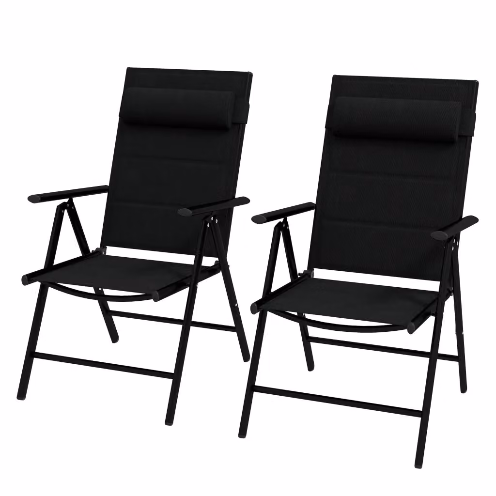 Set di 2 sedie pieghevoli Minimal con schienale reclinabile in alluminio e poliestere, colore nero, L 54 cm x P 54 cm x H 108 cm – 2
