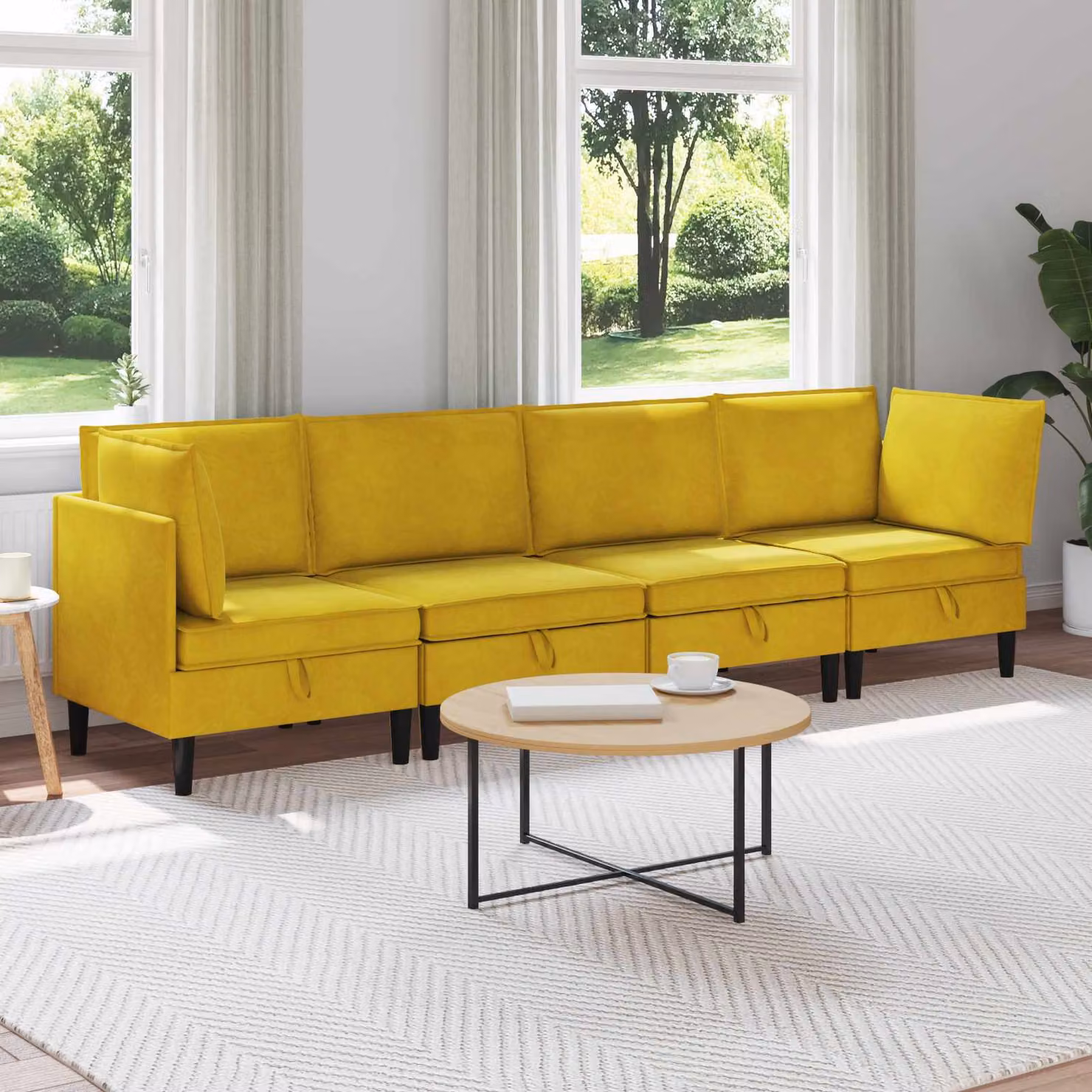 Set di mobili per il soggiorno vidaXL in velluto giallo composto da 4 pezzi con divano ad angolo e cuscini inclusi