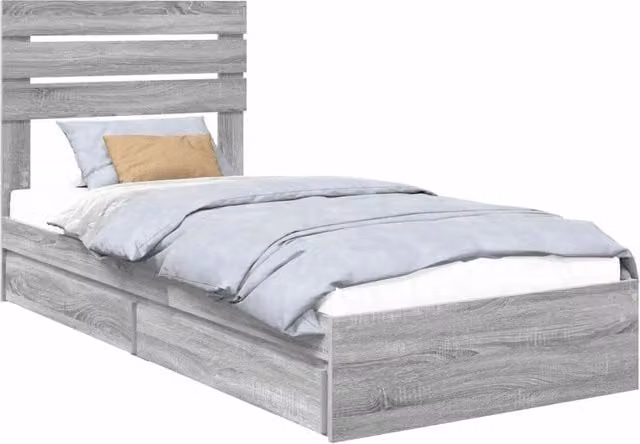 Letto singolo | Letto per adulti | Letto con Contenitore con testiera Grigio Sonoma 100 x 200 cm