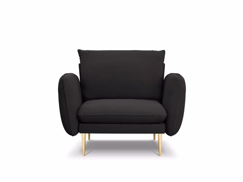Poltrona Vienna Cosmopolitan Design in bouclé nero con struttura in metallo oro – 2