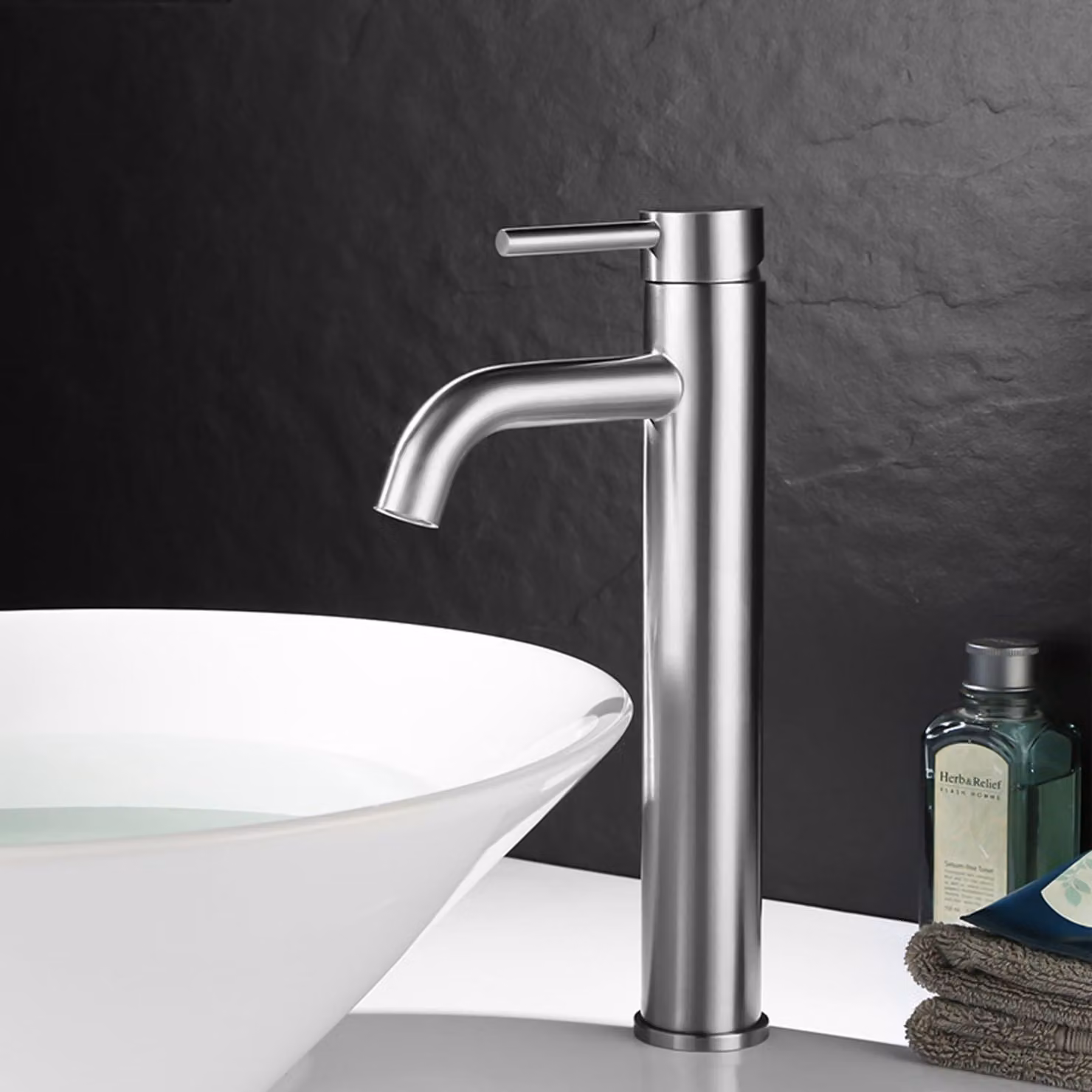 Miscelatore per lavabo, acciaio inossidabile spazzolato, monocomando, colore argento