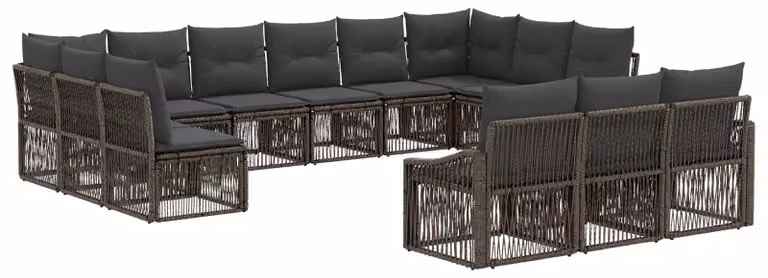 Set di divani da giardino, 13 pezzi, colore grigio, in rattan sintetico