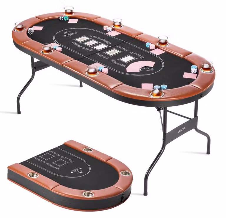 Tavolo da poker pieghevole - per 8 giocatori - lunghezza 183 cm - superficie in feltro - gambe in metallo