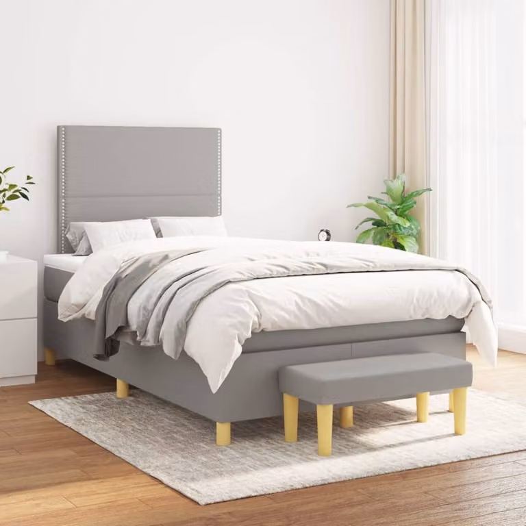 Giroletto a molle con materasso vidaXL in tessuto grigio e bianco, L/P/H: 120 x 200 cm