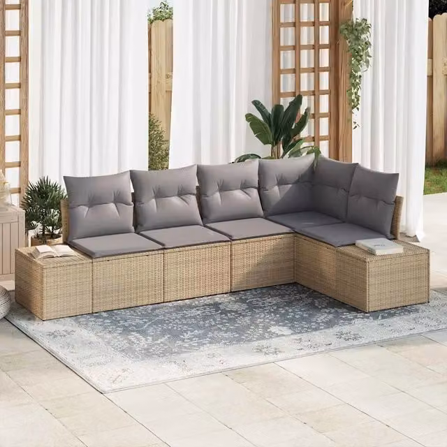 Set Divano da Giardino 5 pz Beige polyrattan 3347060