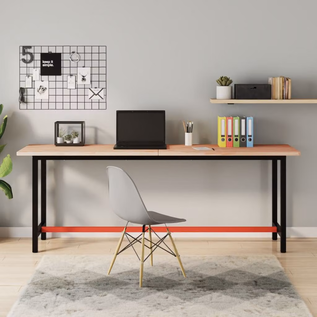 Piano per scrivania vidaXL in legno massello di faggio marrone L: 200 cm, P: 55 cm, H: 2,5 cm