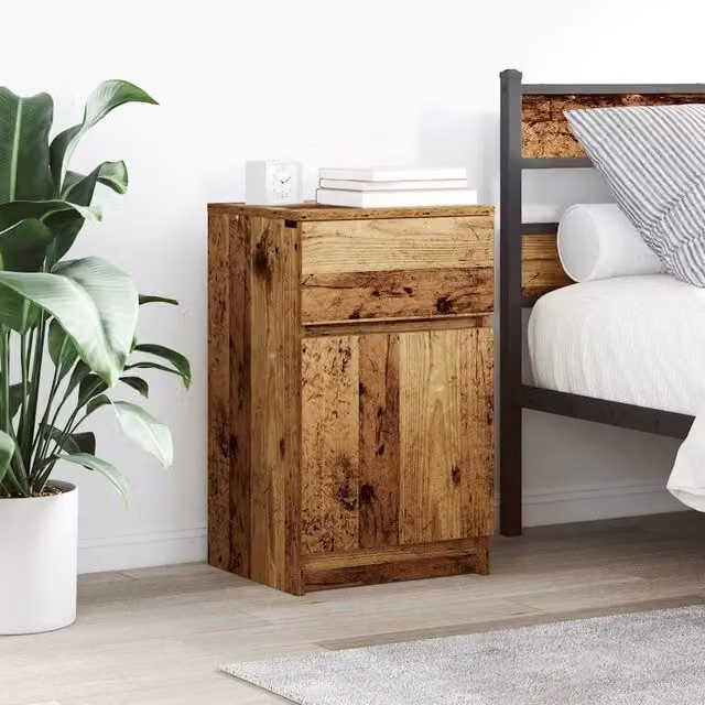 Comodini 2 pz-Set di 2 Tavolino da notte Legno Antico 39x35x65 cm in Legno Multistrato