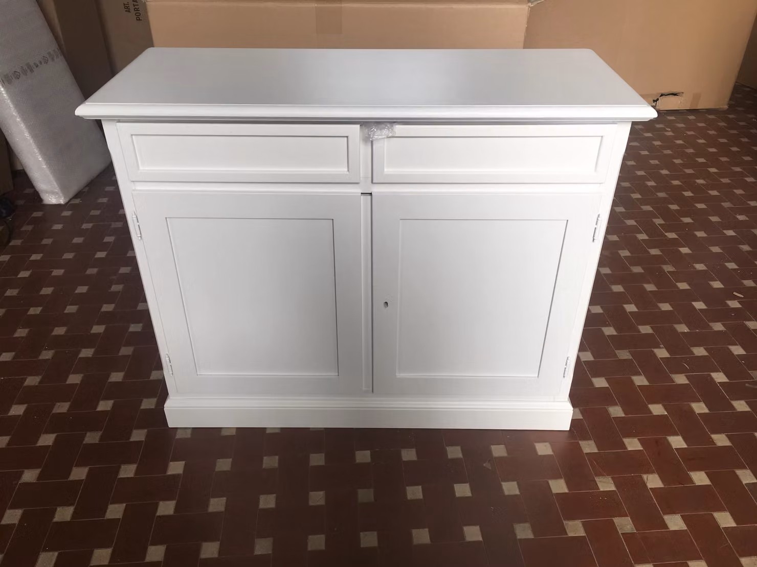 Madia credenza in stile arte povera con 2 porte in legno bianco Mobili 2G L: 105 cm, P: 42 cm, H: 85 cm – 4