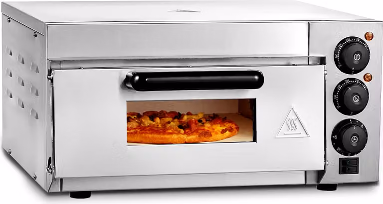 Forno per pizza professionale SucceBuy da appoggio, 14 pollici, a piano singolo, in acciaio inossidabile, con pietra e maniglia, versatile per la cottura in ambienti interni.