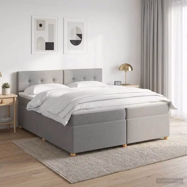 Letto box spring con materasso ibrido vidaXL Grigio e Bianco L/P/H: 200 x 200 x 34 cm