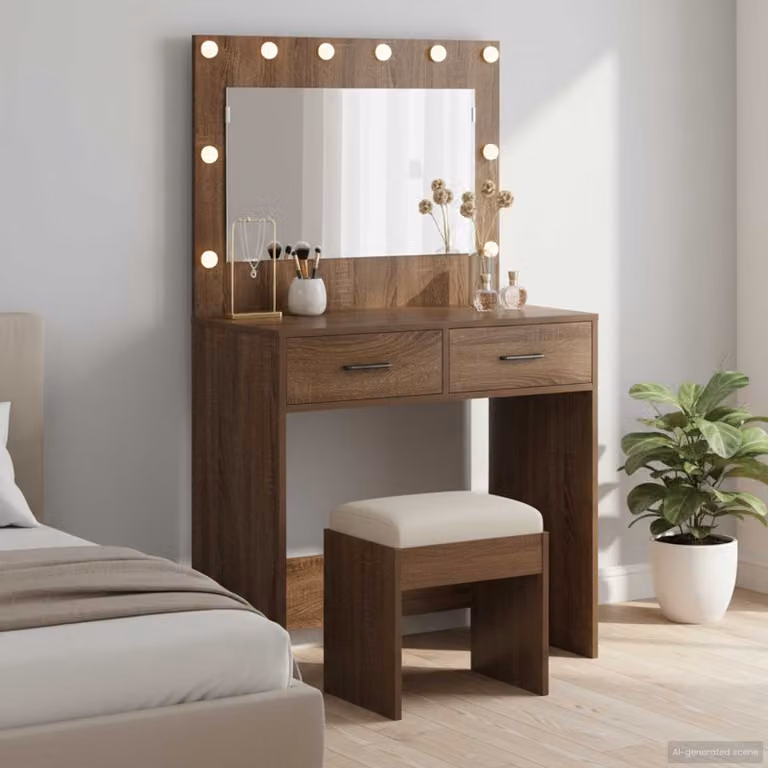 vidaXL Tavolo da Trucco Moderno in Rovere Marrone, L/P/H: 78,5 x 41 x 135 cm