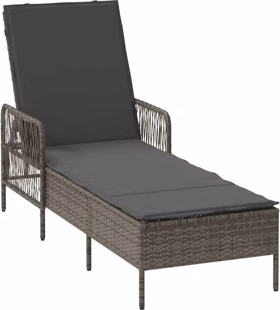 Lettino da sole in polyrattan grigio con poggiatesta regolabile per giardino e terrazza L/P/H: 200 x 55 x 92 cm
