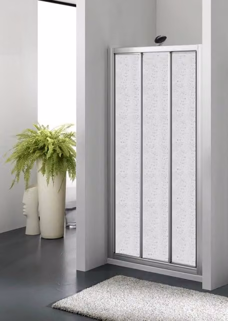 Porta doccia tre ante scorrevoli bilaterale acrilico argento satinato h185cm Merbo Tinez Argento satinato,88/94 cm