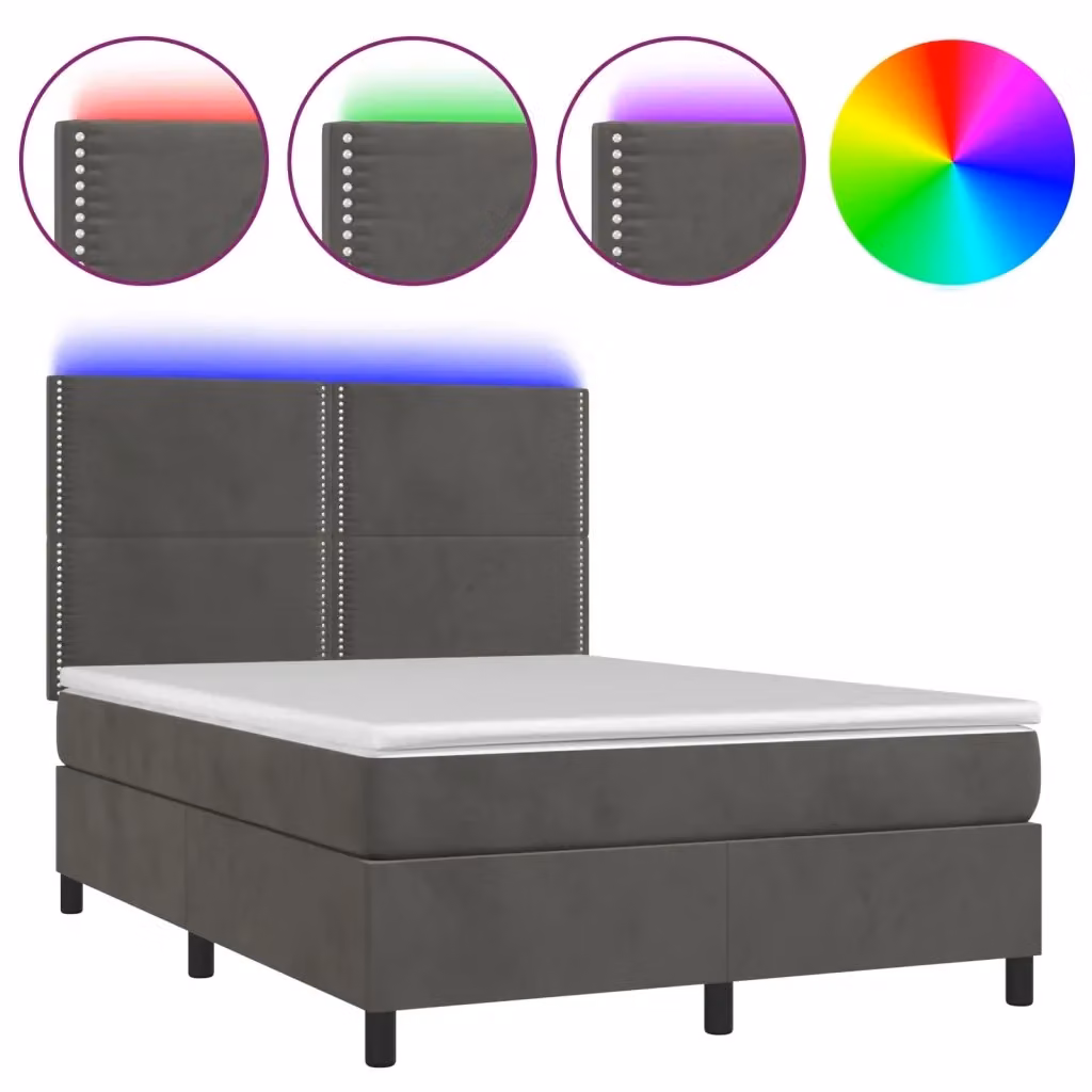 vidaXL Letto Ibrido con Materasso e Illuminazione LED, Rivestimento in Velluto Grigio e Bianco, L/P/H: 144 x 200 x 128 cm – 2