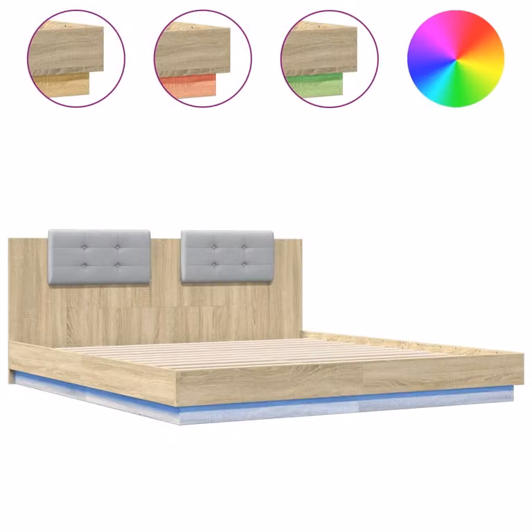 Giroletto con Testiera e LED Rovere Sonoma 160x200 cm