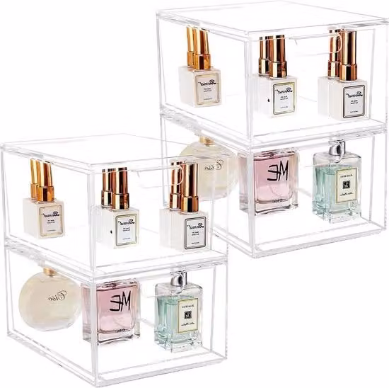 Cassa di stoccaggio trasparente con cassetti - Set di 2 - Scatola a cassetti stivabile - Grande organizzatore acrilico per cosmetici per bagno e cucina