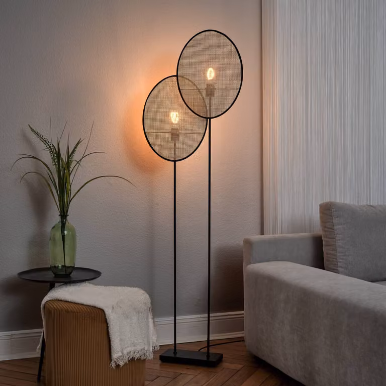 OSRAM Lampada da terra Decor Rattan Dandelion, Crema / Ambra, Soggiorno / Sala da pranzo, Legno, Mediterraneo, Lampada da terra